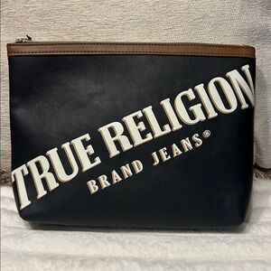 True Religion Black and Brown Logo Pouch